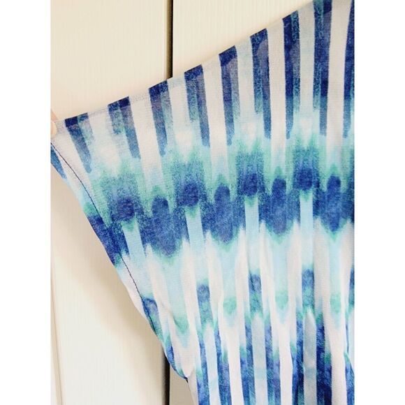 Chico's 2 Blues Vivid Stripe Watercolor Lined Blouse Top SS Boat‎ Neck Large - Picture 5 of 8